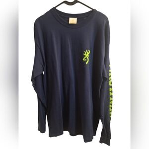 Browning Navy Long Sleeve Shirt with Neon Green Logo